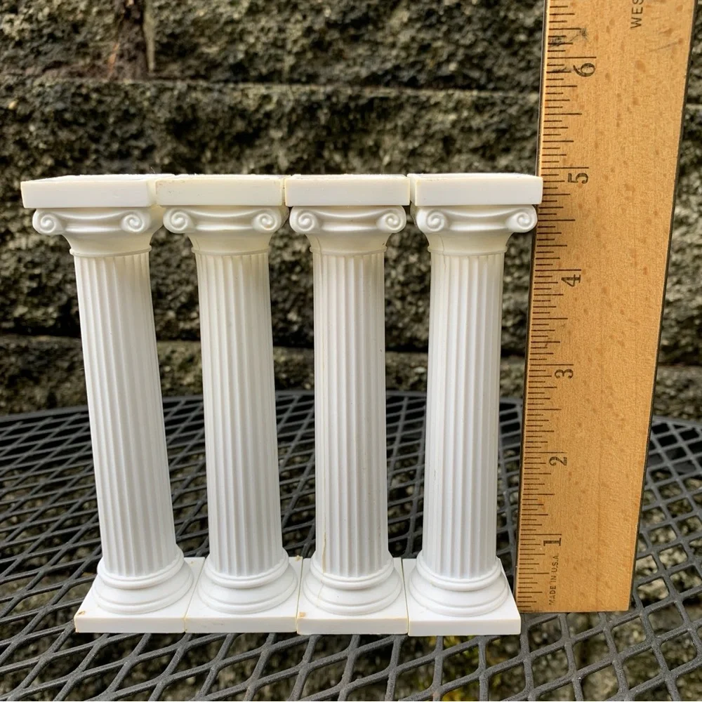 Vintage Set/4 Wilton Plastic White Columns Pillars Cake Decorations Toppers 5”